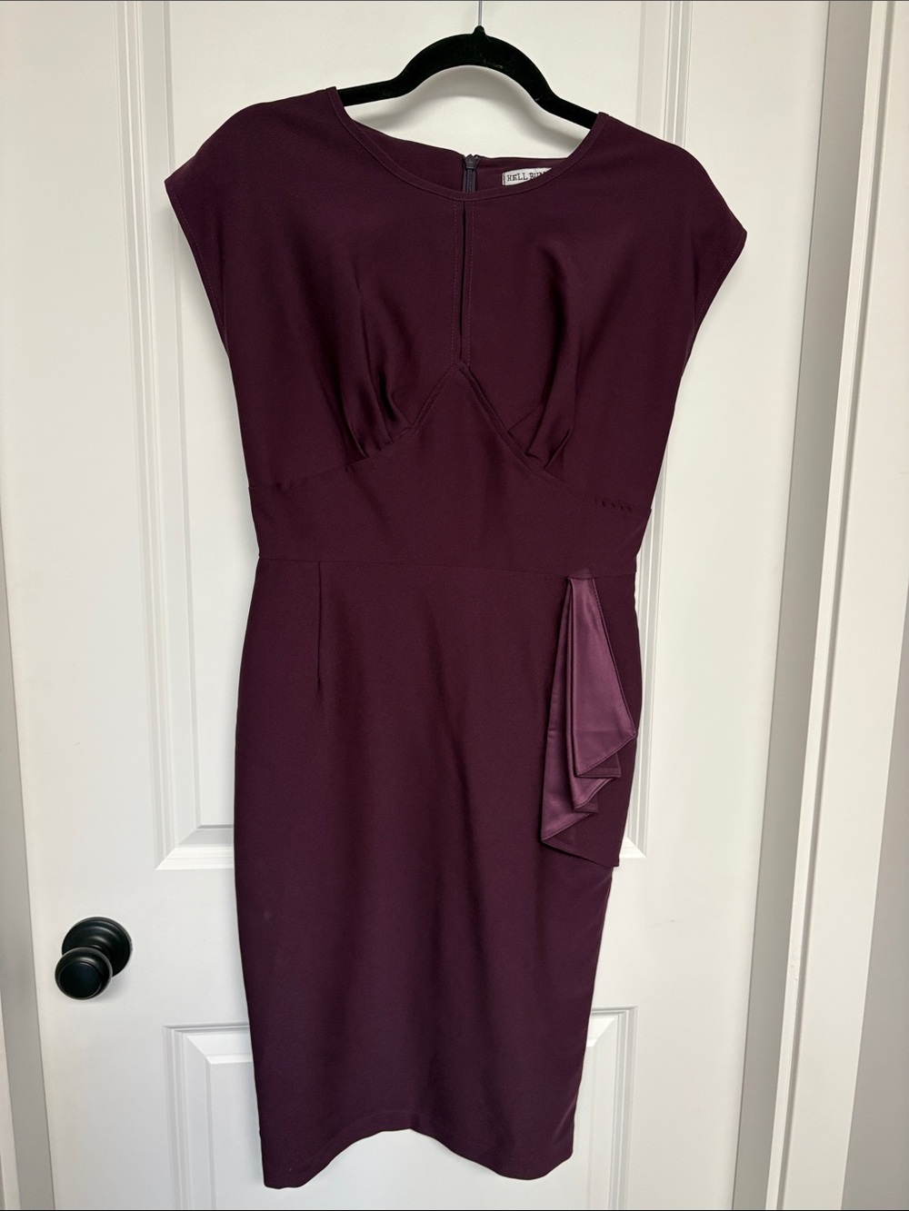 Hell Bunny Plum Midi retro styled Dress with Side Satin Drape